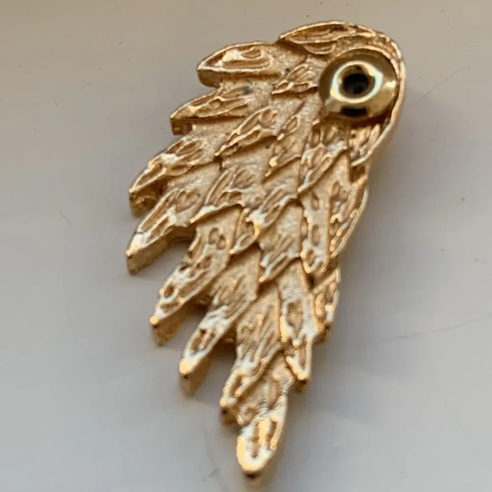 Angel Wings Stud Earrings in Gold Tone with Faux Diamond Crystals